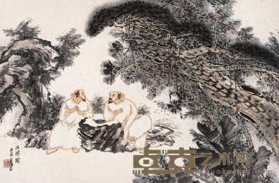 王明明 2000年作 品茶图 镜心 44.5×68cm
